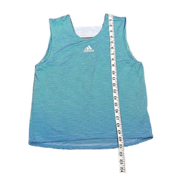 Adidas Blue And White Stripe Sleeveless Athletic Top With Open Cutout Back, EUC - Picture 6 of 7